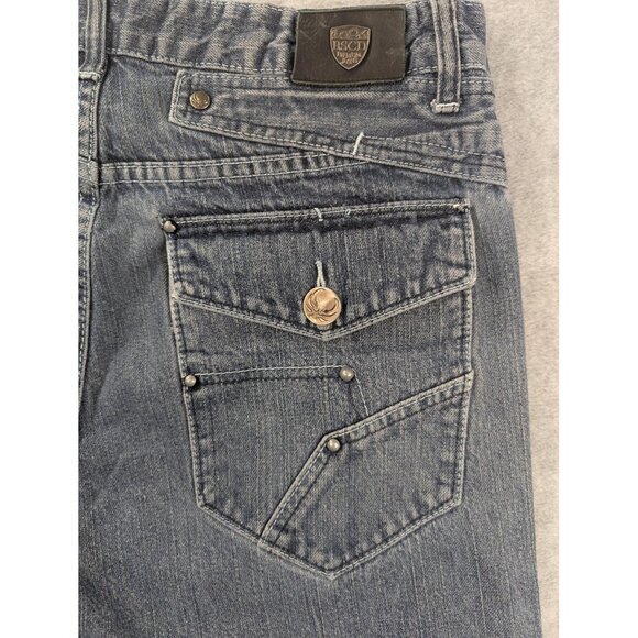 Basic Code Jeans Mens 36x32 Blue Denim Straight Leg Distressed Frayed Hem BSCD - Picture 10 of 14